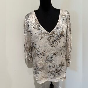 White House Black Market White Floral Multi Dolman Sleeve Blouse Sz L